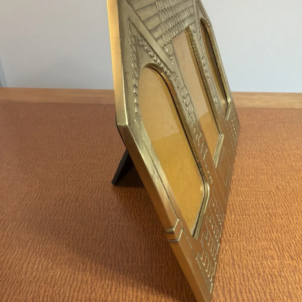 Vtg Brass Triple Photo Frame House Theme 8.5